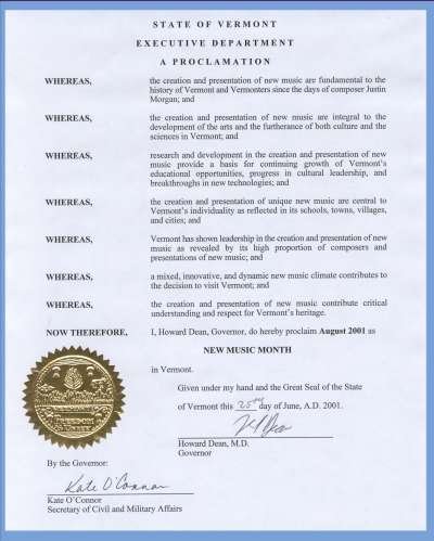 Governor Dean's Proclamation